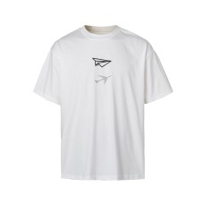 Paper airplane print round neck loose short sleeved men