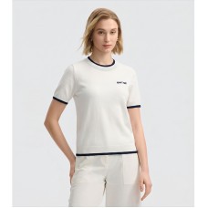 Simple Color-Blocked Short Sleeve Knit Top Round Neck Versatile Summer Top, Lyocell Fabric