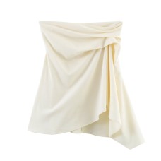 Irregular slimming pleated strapless top