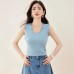 Design Sense Split Unique Strap Top for Women Summer New Minimalist Square Neck Slim Fit Sleeveless Top Trendy