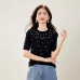 Casual Women's Short Sleeve Knit Top with Rhinestones Round NeckUnique and Stylish Design