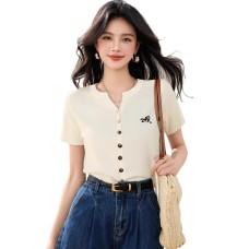 Casual Short Sleeve Knit Top for Women, Fitted and Stylish Summer Design, Unique Fashion Look Casual Short Sleeve Knit Top for Women, Fitted and Stylish Summer Design, Unique Fashion Look