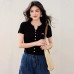 Casual Short Sleeve Knit Top for Women, Fitted and Stylish Summer Design, Unique Fashion Look