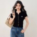 Casual Short Sleeve Knit Top for Women, Fitted and Stylish Summer Design, Unique Fashion Look