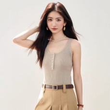 V-neck Knit Cami Top for Women Summer Inner Wear Casual Sleeveless Low Neck Basic Upper Clothing