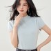 Clothing  Solid Color Short Sleeve Round Neck Knit Top for Women