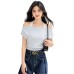 Casual Striped Short Sleeve Off-Shoulder Halter Neck Fitted Women's Top