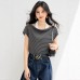 Casual Striped Short Sleeve Off-Shoulder Halter Neck Fitted Women's Top