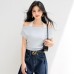 Casual Striped Short Sleeve Off-Shoulder Halter Neck Fitted Women's Top