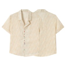 Button up vertical stripe Cuban collar short sleeved shirt