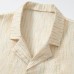 Button up vertical stripe Cuban collar short sleeved shirt
