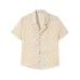 Button up vertical stripe Cuban collar short sleeved shirt