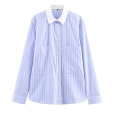 Casual loose contrasting collar striped shirt