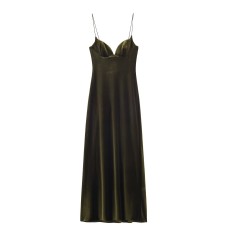 Simple solid color suspender velvet dress