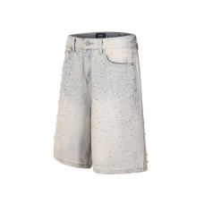 Full printed nail bead hot stamping denim shorts