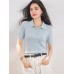 Fashionable Simple Elegant Polo Neck Top for Women with Button Design and Embroidered Knitwear