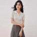Fashionable Simple Elegant Polo Neck Top for Women with Button Design and Embroidered Knitwear
