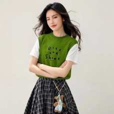 Beautiful Faux Two-Piece Short Sleeve Knit Top for Women, Summer Casual Loose Fashion Versatile Upper Wear