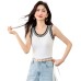 Chic Color-blocked Acetate Strapless Top for Women Summer Wear  Ice Silk Knit Sleeveless Crop Top