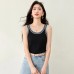 Chic Color-blocked Acetate Strapless Top for Women Summer Wear  Ice Silk Knit Sleeveless Crop Top
