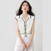 Flip Collar Knit Top for Women, Fashionable and Slimming Unique Upperwear