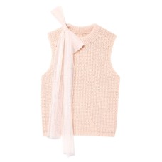 French transparent stiff yarn bow decoration knitted top