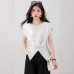Chic Youthful  Knit Top for Women with Side Button Crossed Waist Slimming Irregular Office Wear Top Spring Summer