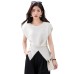 Chic Youthful  Knit Top for Women with Side Button Crossed Waist Slimming Irregular Office Wear Top Spring Summer