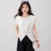 Chic Youthful  Knit Top for Women with Side Button Crossed Waist Slimming Irregular Office Wear Top Spring Summer