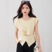 Chic Youthful  Knit Top for Women with Side Button Crossed Waist Slimming Irregular Office Wear Top Spring Summer
