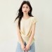 Chic Youthful  Knit Top for Women with Side Button Crossed Waist Slimming Irregular Office Wear Top Spring Summer