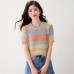 Gradient Stripe Round Neck Short Sleeve Knitwear Women's Versatile Slim Fit Design Top