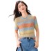 Gradient Stripe Round Neck Short Sleeve Knitwear Women's Versatile Slim Fit Design Top
