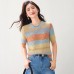 Gradient Stripe Round Neck Short Sleeve Knitwear Women's Versatile Slim Fit Design Top