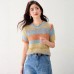 Gradient Stripe Round Neck Short Sleeve Knitwear Women's Versatile Slim Fit Design Top
