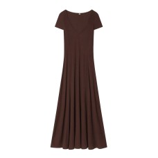 Versatile short sleeved V-neck ribbed long dress