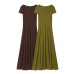 Versatile short sleeved V-neck ribbed long dress