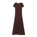 Versatile short sleeved V-neck ribbed long dress