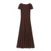 Versatile short sleeved V-neck ribbed long dress