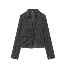 Casual pleated slim fit and slimming plaid top Casual pleated slim fit and slimming plaid top