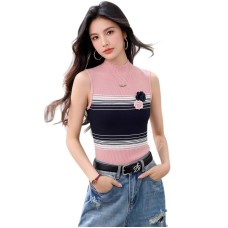 Fashion Floral Print High Neck Sleeveless Ice Silk Crop Top Sweet amp Spicy Tank Top
