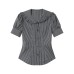 Striped Bubble Sleeve Doll Neck Short Sleeve Striped Bubble Sleeve Doll Neck Short Sleeve