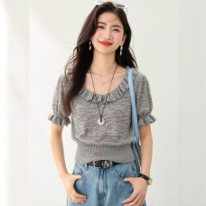 Elegant V-Neck Lace Knit Top for Women Chic and Youthful Look, Perfect for Petite Figures Elegant V-Neck Lace Knit Top for Women Chic and Youthful Look, Perfect for Petite Figures