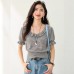 Elegant V-Neck Lace Knit Top for Women Chic and Youthful Look, Perfect for Petite Figures
