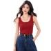 Half-Button Knit Tank Top for Women Red Sleeveless Top Round Neck Summer Casual Wear