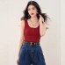 Half-Button Knit Tank Top for Women Red Sleeveless Top Round Neck Summer Casual Wear