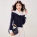 Stylish Stripe Polo Neck Faux Two-Piece Knit Top for Women Long Sleeve Basic Short Top