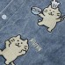 Kitten cartoon embroidery for vintage denim short sleeves