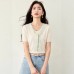 Silk Knit Loose Shoulder Drape Fake Two-Piece Short Sleeve Top for Women