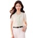 Silk Knit Loose Shoulder Drape Fake Two-Piece Short Sleeve Top for Women